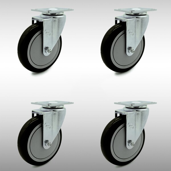 5 Inch SS Black Polyurethane Wheel Swivel Top Plate Caster Set